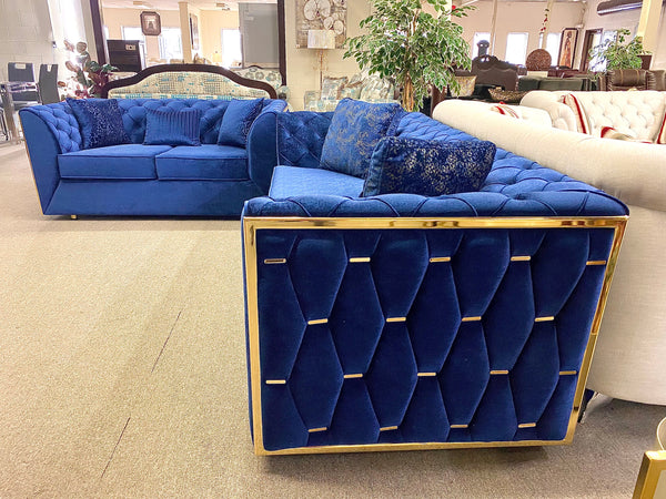 Blue and Gold Fabric Sofa