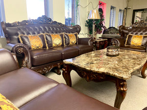 Leather Wood Traditional Sofa